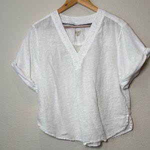 Pilcro Anthropologie White Linen V-Neck Blouse
